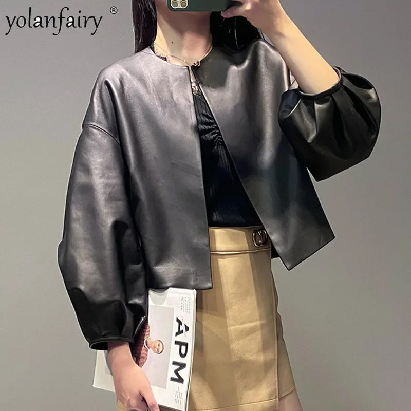 Spring Autumn Pure Sheepskin Jacket Women\'s Genuine Leather Coat 2023 New in Outwears Top Female Leather Clothing Casaca FCY5065