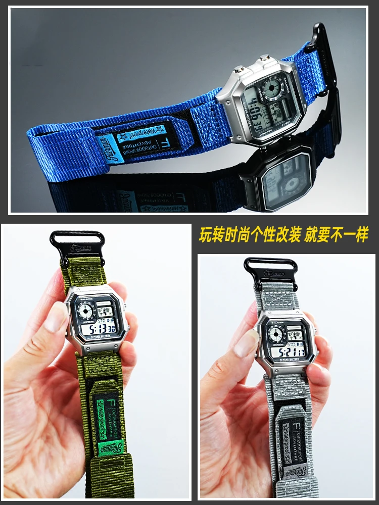 AE-1200WHD Modified canvas strap For Casio A158 A168 f91w A159/A169 AE1300 F105/F84 F-108/W-216H series Men's Nylon watchband