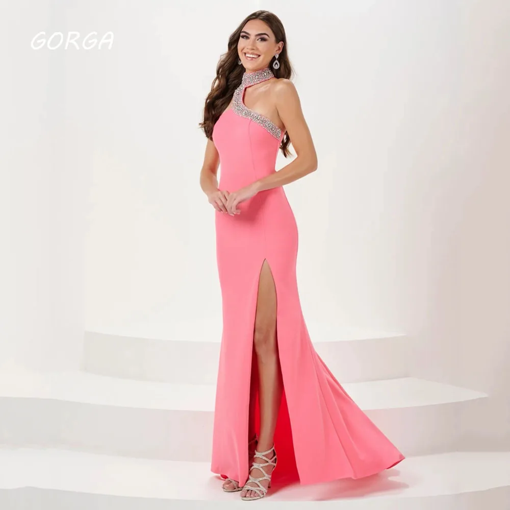 

GORGA Halter Beading Mermaid 2024 High Quality Slim Crepe Ocassion Gown Backless Floor-Length Evening Dress فستان سهرة نسائي