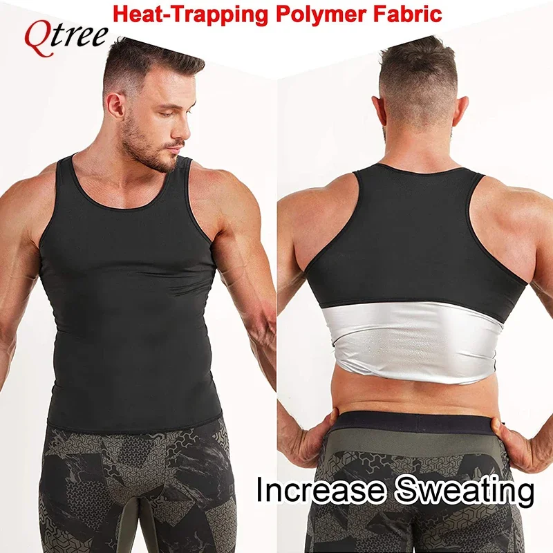 Qtree Sauna Sweat Body Shaper for Men Waist Trainer Vest Polymer Heat Trapping Weight Loss Zipper Workout Thermal Slimming Tops