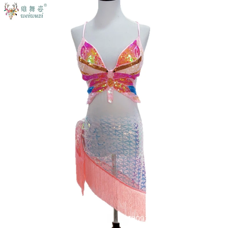 

Костюм для танца живота, женский удобный дышащий сетчатый комплект с вышивкой и блестками, команда Kpop Song, костюм для джазовых танцев