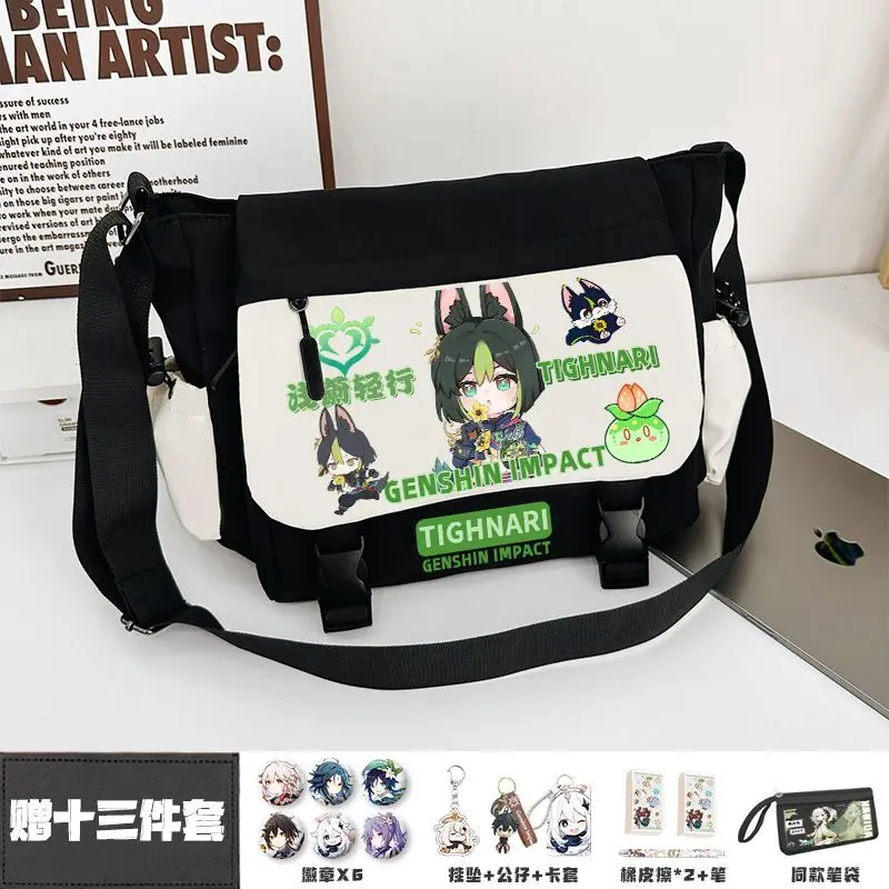 Genshin Impact Albedo Single Shoulder Men Women Shenhe Cartoon Large Capacity Canvas For Middle And High School Students Niche