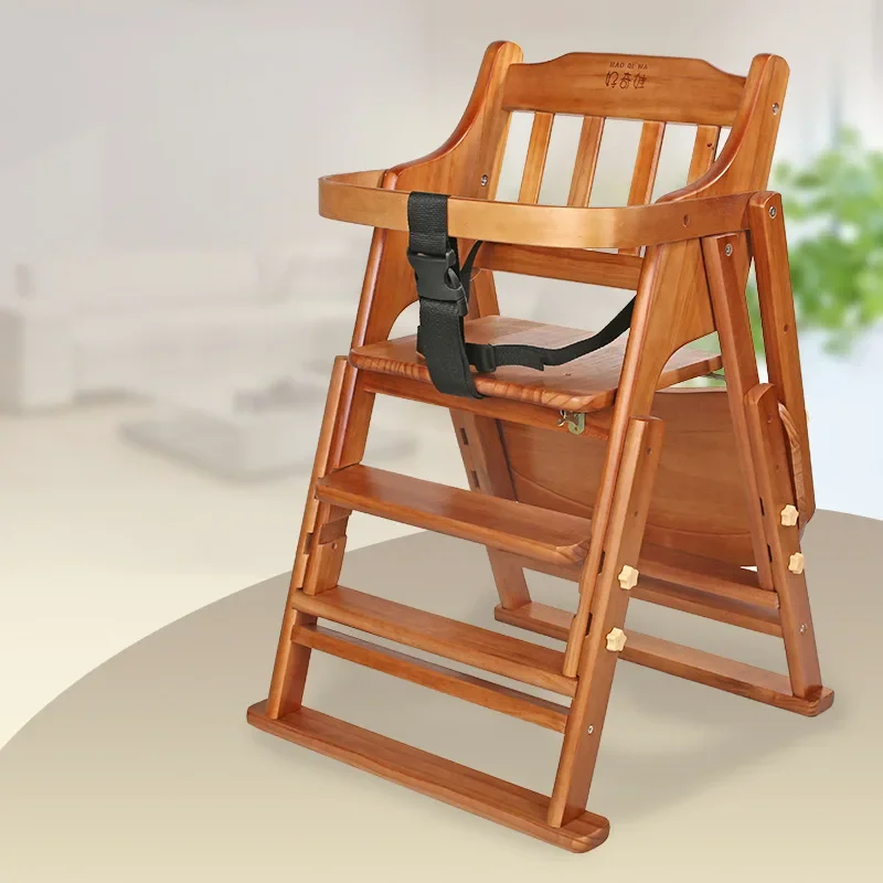 Silla alta para bebé, mesa de comedor para niños, asiento multifuncional plegable portátil para el hogar, silla de madera maciza para comer para bebé