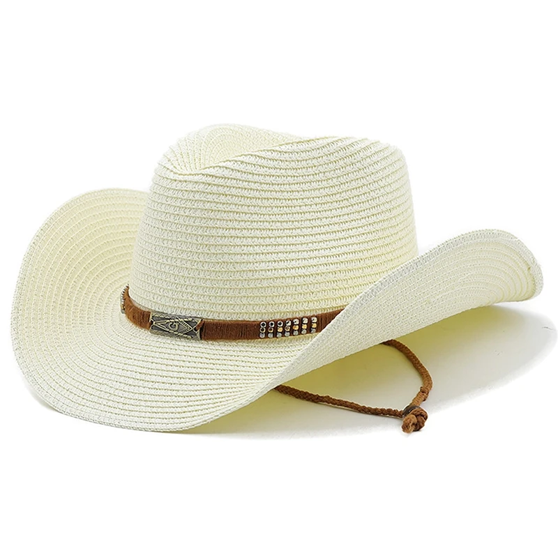 Women Men Cowboy Hat Summer Wide Brim Western Cowgirl Straw Hats Fashion West Fancy Dress Party Headwear Unisex Cap