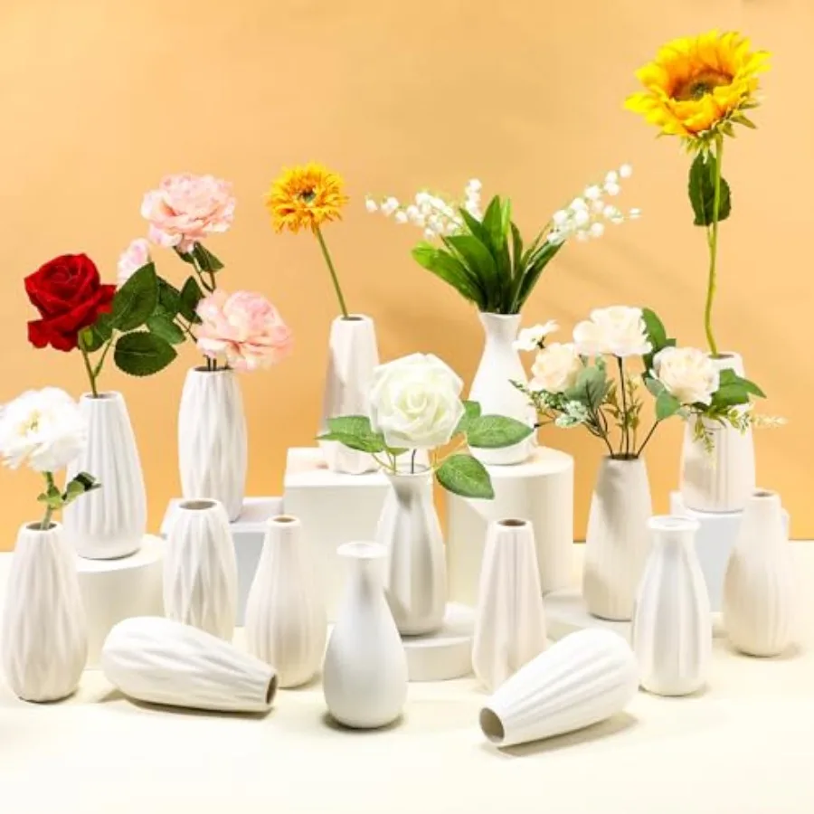 

16 Set White Ceramic Bud Vase Bulk 5 Inch Boho Small Pampas Grass Flower Vase for Wedding Table Centerpieces Decoration Boho Ho