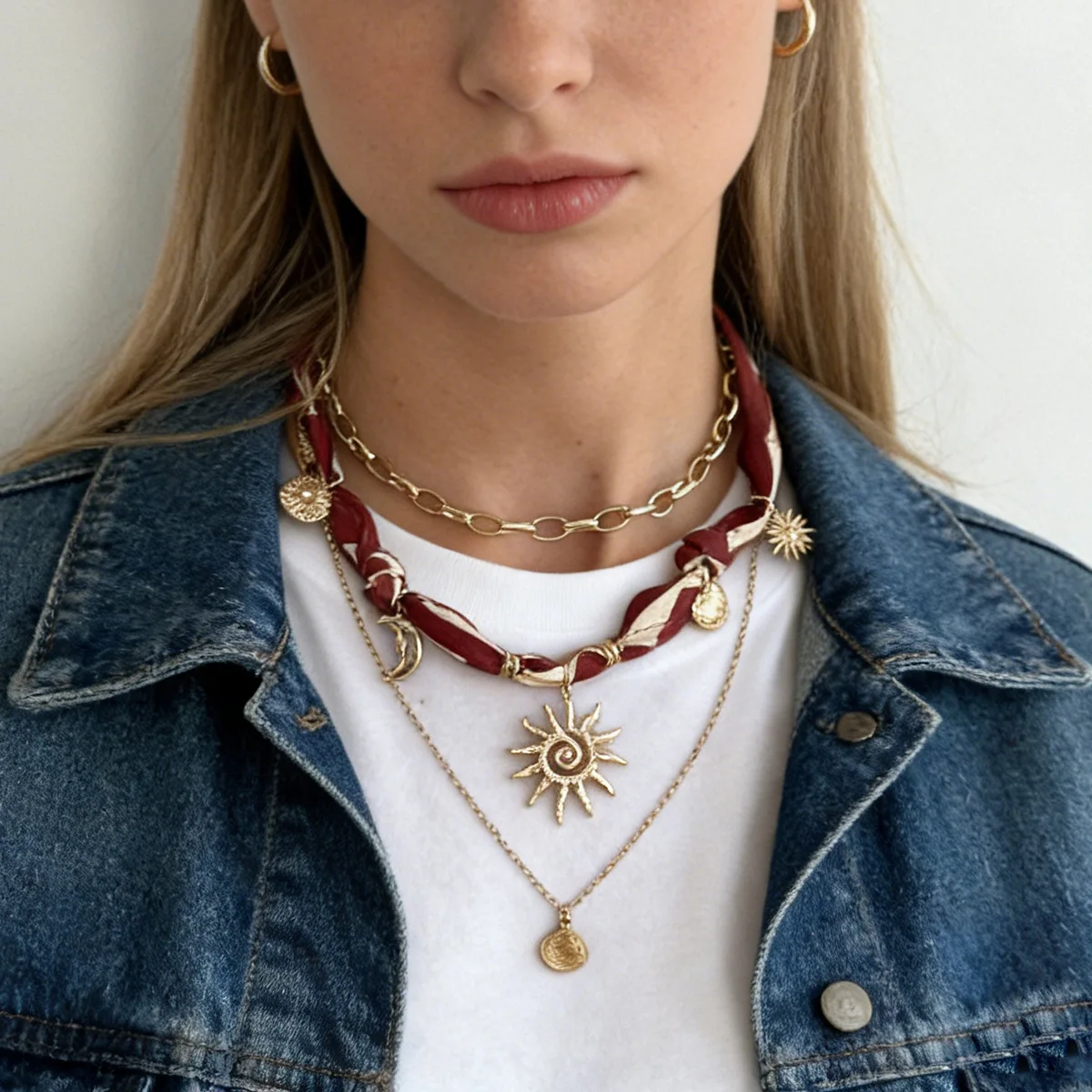 High Quality Sea Star Seashell Layered Necklace Crescent Sun Pendant for Women Creative Scarf Style Choker Gift Necklace