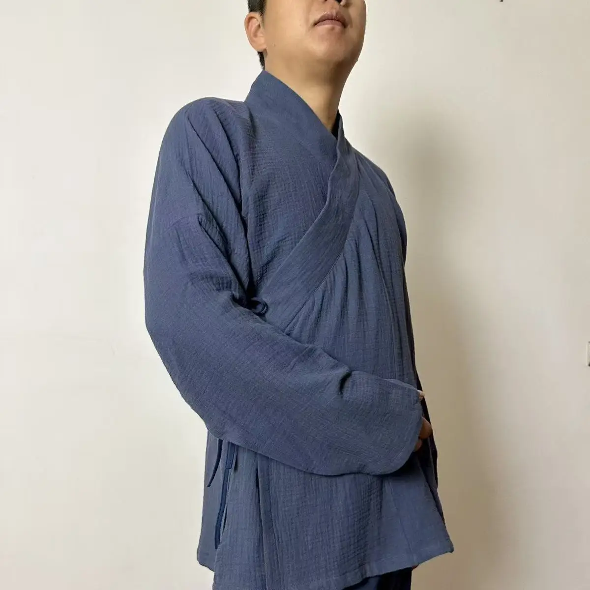 

Pure Cotton Hanfu Base Men Women Ancient Chinese Cross Collar Tops Shirt Ancient Couples Pajamas Vintage Tai Chi Clothing Male