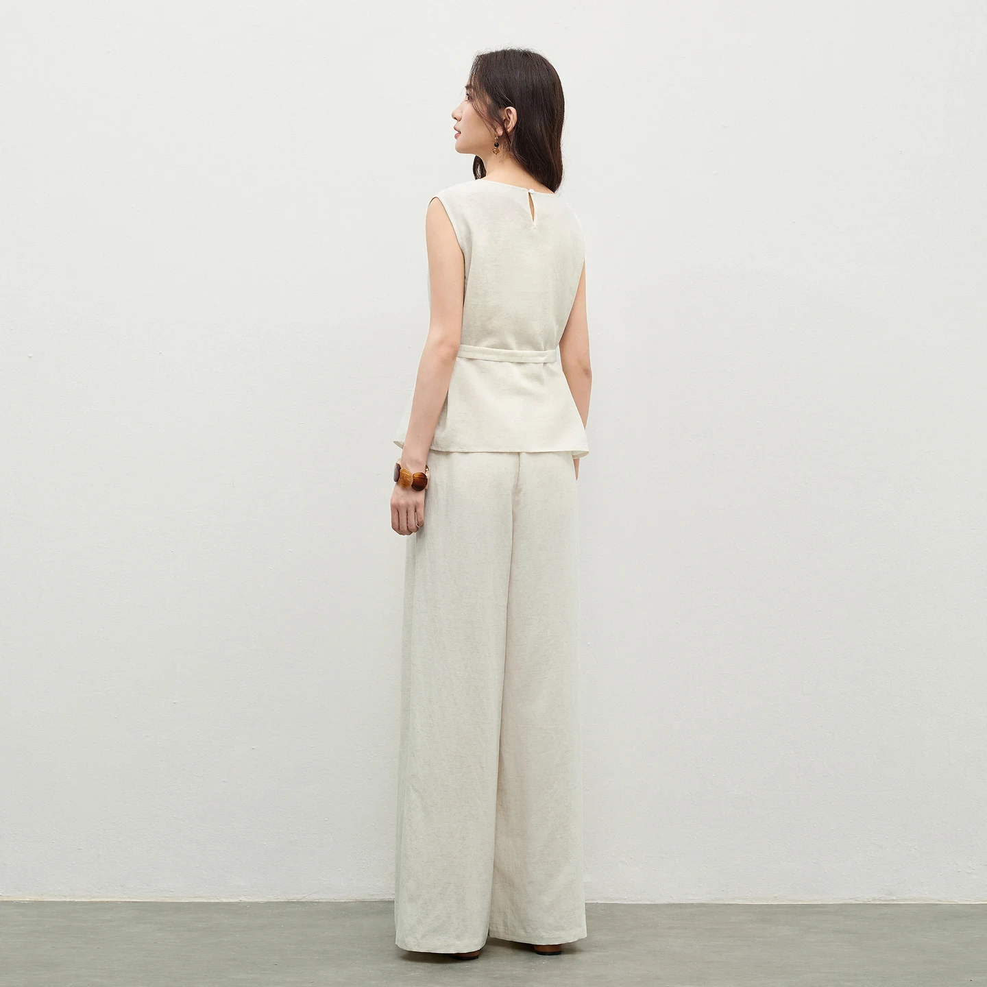 SENTUBILA Korean Linen Office 2 Piece Set Women Outfit 2026 Detachable Belt Sleeveless Top Elastic Waist Wide Leg Pant 162ZA6386