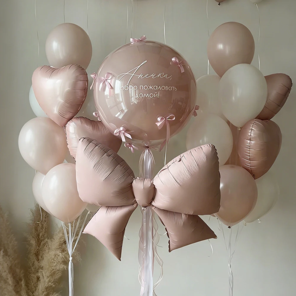 Rosa Schleifenballon-Set Transparente BOBO-Ballons mit Rosa Schleifenband für Geburtstag, Hochzeit, Babyparty, Muttertag Ballondekoration – Detail 1