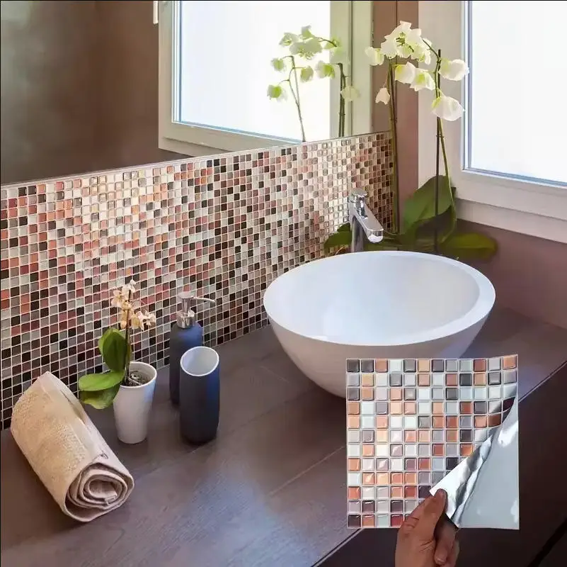 5-20pcs 3D Mosaic Crystal Tile Stickers, DIY Waterproof Self-Adhesive Wall Stickers Peel Stick Tiles Home Decoration Accessories