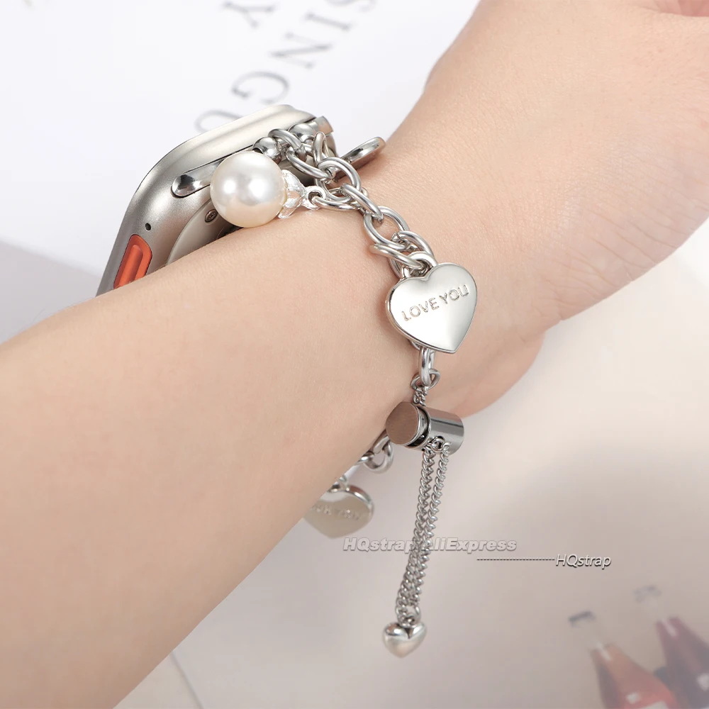 Women Chain Strap for Apple Watch Band Metal 41mm 40mm Bracelet for IWatch Series 9 8 7 6 SE 5 10 42mm 44mmm 45mm Wristband