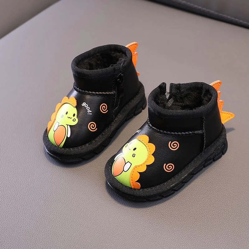 Cute Cartoon Dinosaur Baby Boys\' 2022 Snow Boots Children\'s Fashion Round Head Casual Non Slip Warm Winter Girls\' Short Boots