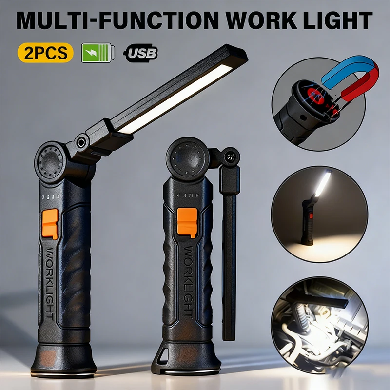 Draagbare COB LED-zaklamp USB oplaadbare werklamp Magnetische Lanterna-hanglamp met ingebouwde batterij Campingzaklamp