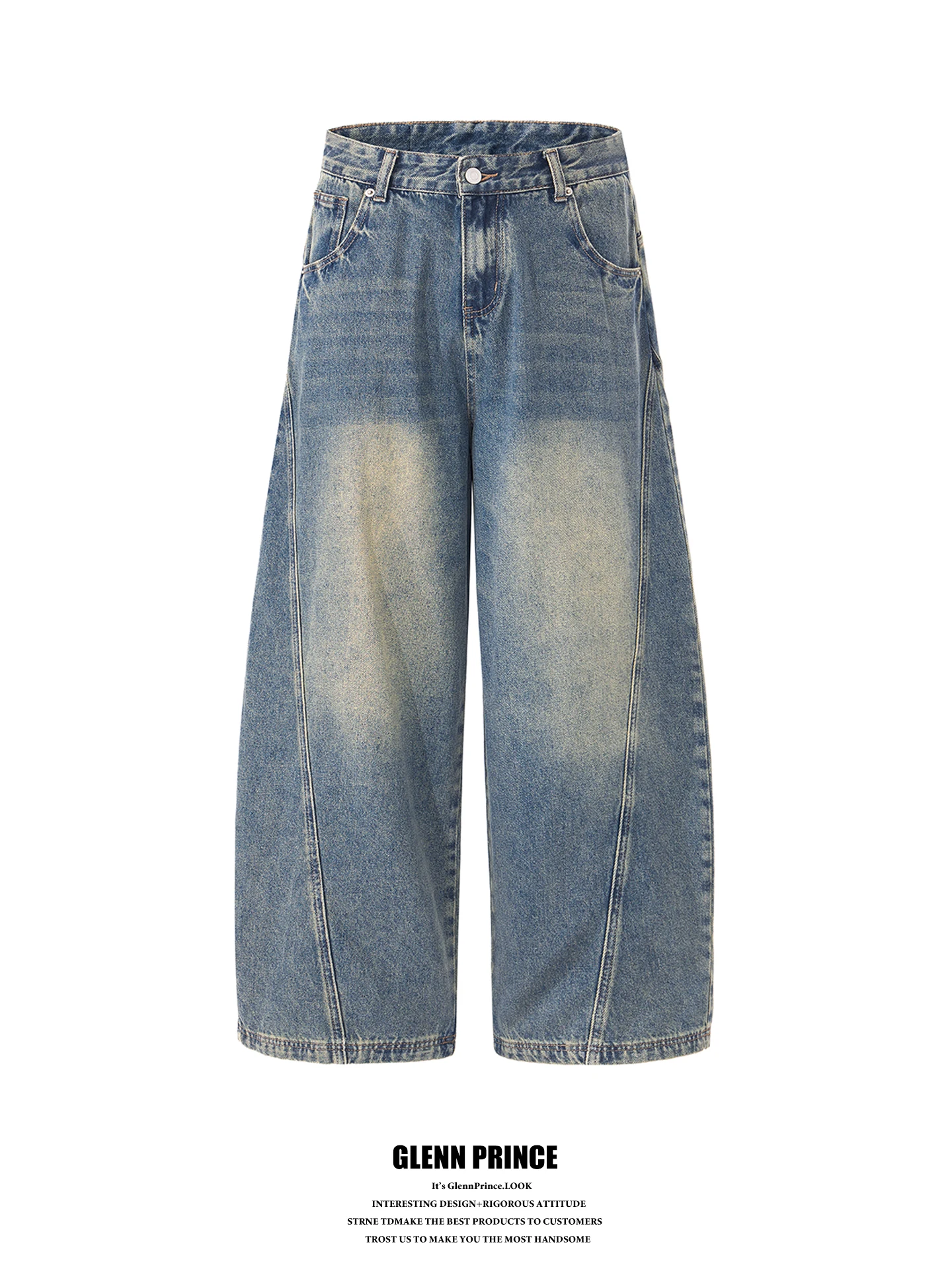

American Retro Washed Deconstructed Patchwork Men's Loose Jeans Couple's Pants Canvas Straight Leg Trousers Youth Casual Wear