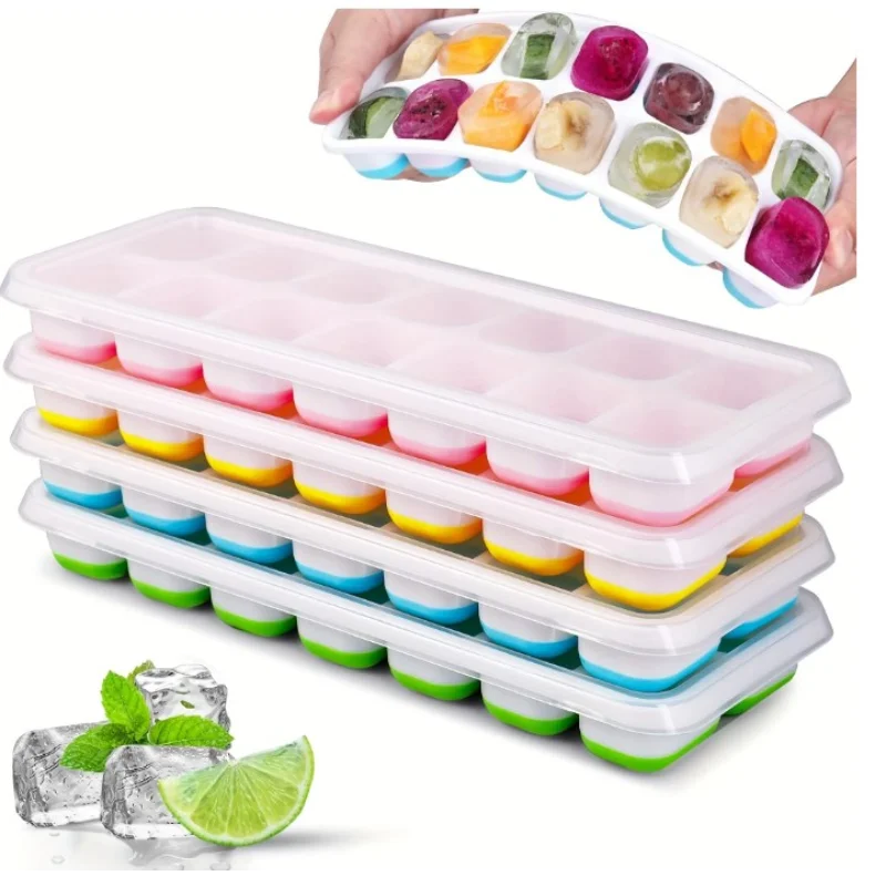 1 Pc Silicone Ice Cube Mold Easy-release Flexible Mold With Spill-resistant Removable Reusable Lidstackable Ice Tray With Cover