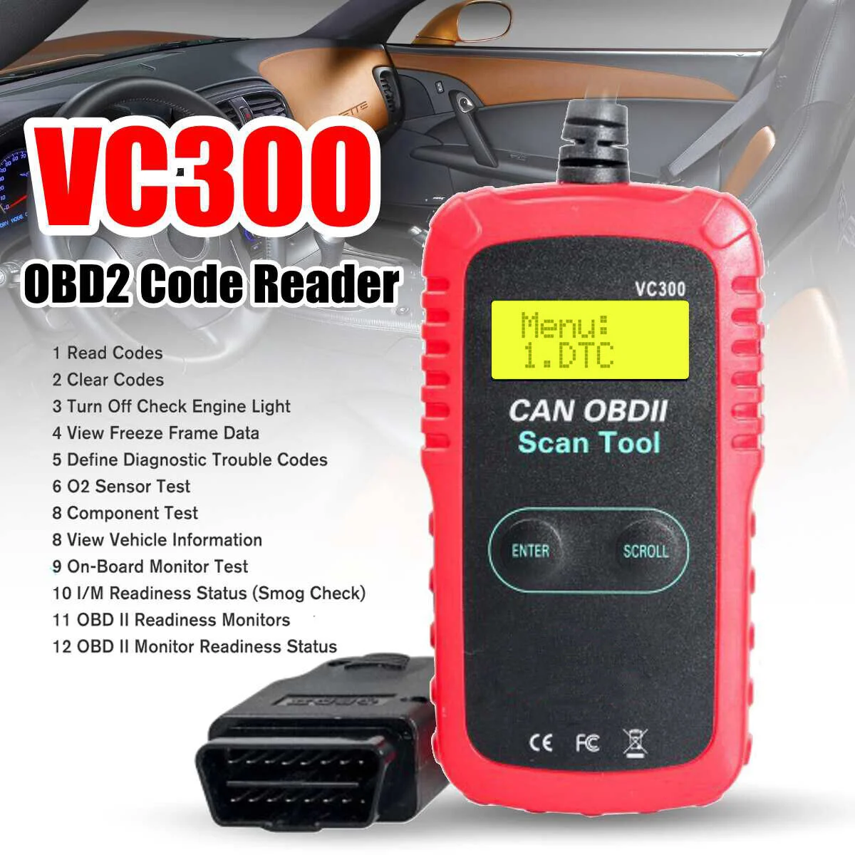 ANCEL VC300 CAN OBD2 Scanner OBD Code Reader Car Check Engine Automotive Fault Diagnostic Tool Only Check Engine Fault