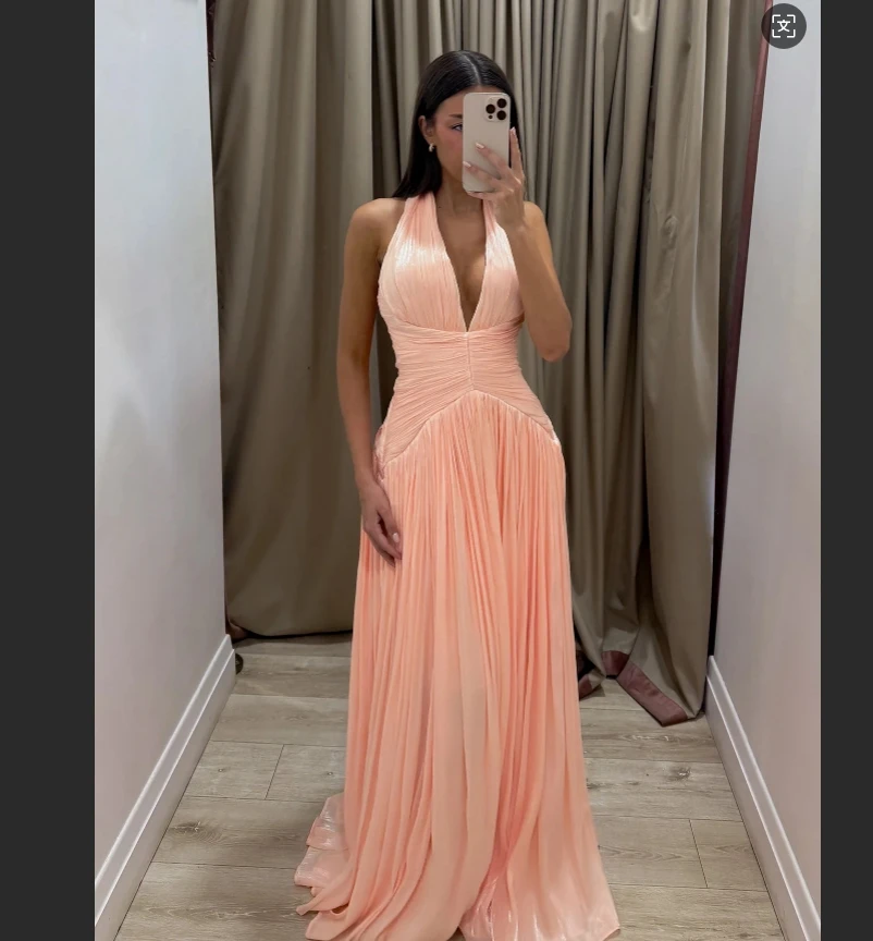 Eightale Arabic Evening Dress Halter Crepe Customized Muslim Floor Length Champagne A-Line Prom Wedding Party Gown view 3