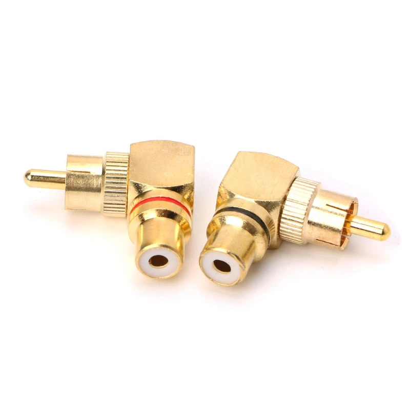 2X Brass RCA Male To Female Gold Plated Connector 90 Degree Adapters