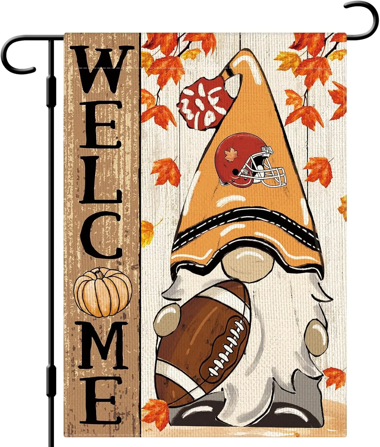 DLZDN Welcome Fall Gnome Garden Flag Autumn Gnome Football Maple Leaves Flag 12×18 Inch Double Sided Vertical Burlap Farmhouse Y