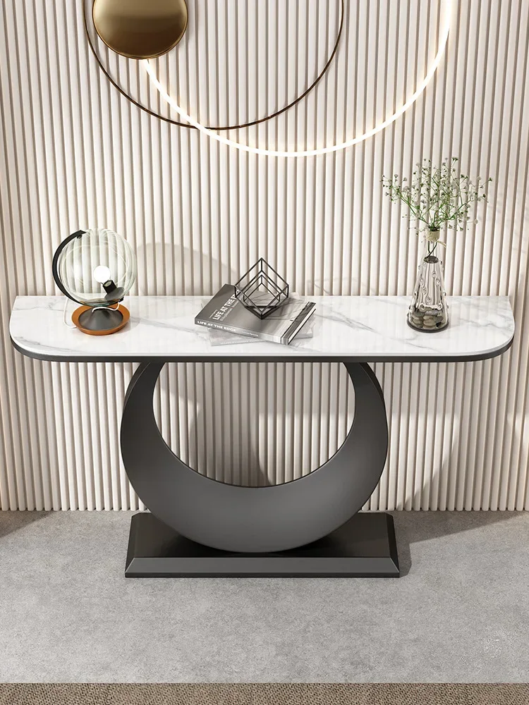 Stone Plate Console Semicircle Entrance Cabinet Modern Minimalist Wall-Mounted Home    Tables Side View Sets