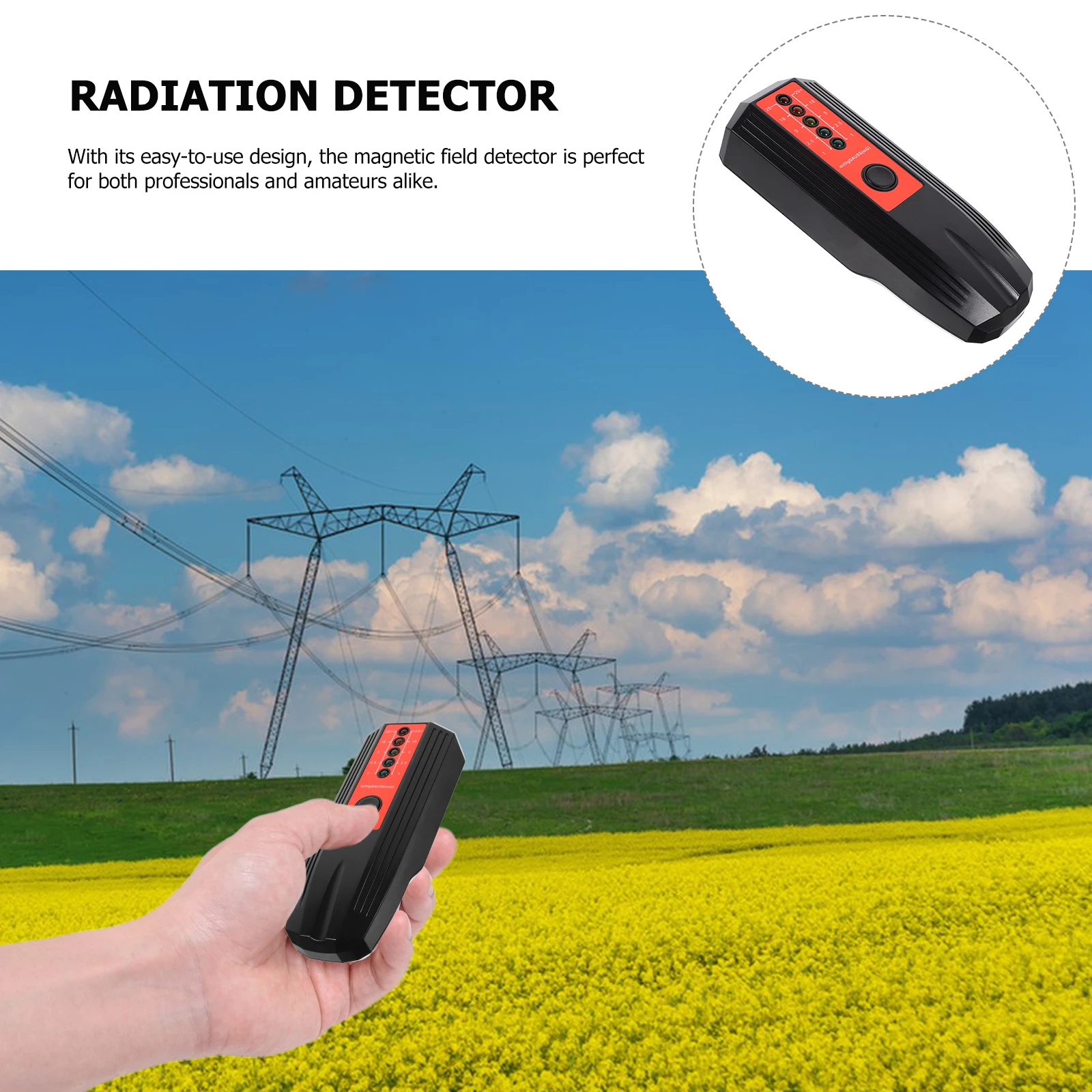 

Electromagnetic Radiation EMF Meter held Pocket Size Magnetic Field Tester Black Red Sticker Professional