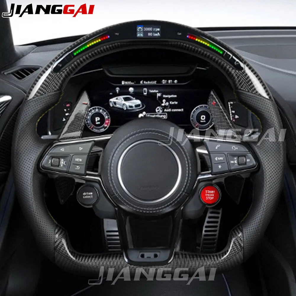 

HandMade LED Carbon Fiber Car Sports Steering Wheel Fit For Audi S3 S4 S5 A3 A4 A5 A6 RS3 RS4 RS5 2010+ Accessories Leather