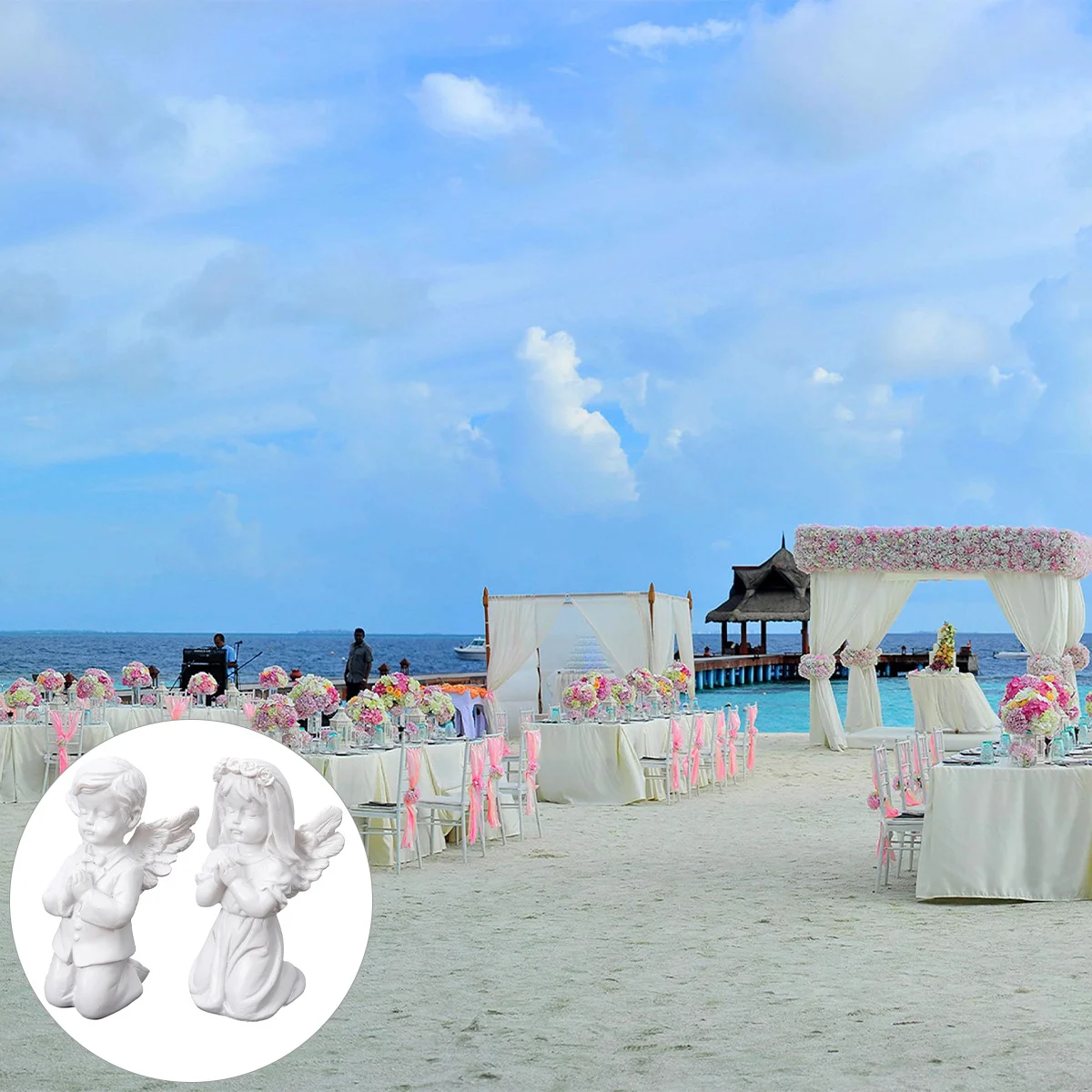 

2Pcs Angel Cherub Statue White Ceramic Delicate Ornament Wedding Birthday Present Home Office Decoration Table Adornment