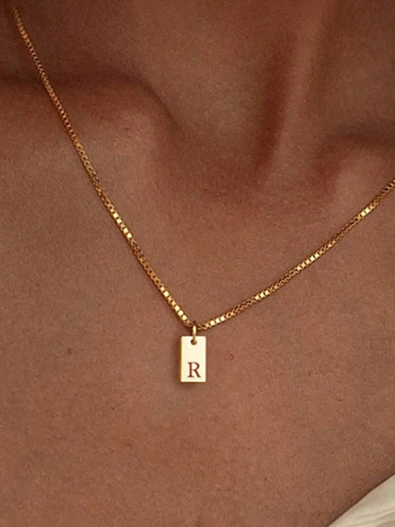 

1pc Gold Rectangular Pendant Necklace With 26 Alphabet Letters, Elegant Necklace Jewelry Gift For Women