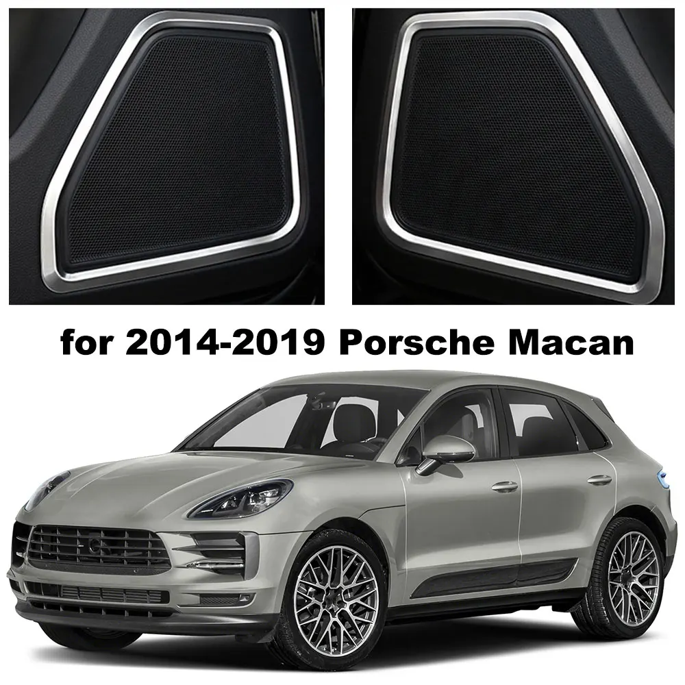 4 Pieces for Porsche Macan 2015 2016 2017 2018 2019 2020 2021 Silver Stainless Steel Door Speaker Horn Ring Frame Cover Trim