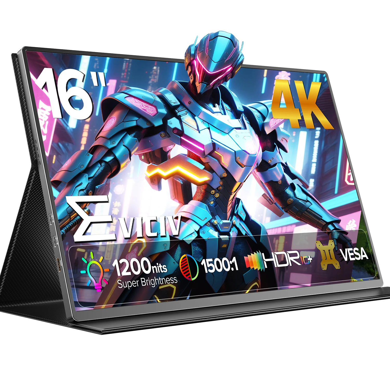 

EVICIV 4K 16" Portable Monitor for Laptop 3840x2400 16:10 1200Cd/m² IPS 2nd External Gaming Display with DC Eye Care Speakers