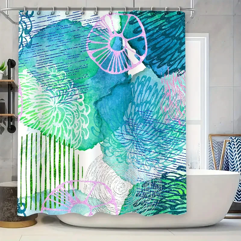 

Colorful Abstract Bathroom Shower Curtain with Modern Floral Design Water Resistant Fabric for Home Decor (Green)