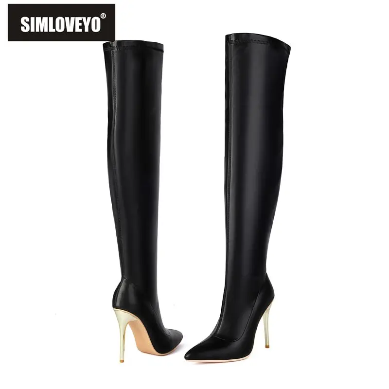 

SIMLOVEYO New Fashion Women's Thigh Boots Pointed Toe 11cm Stiletto Zipper Oversizes 45-47 Party Winter Long Booties White