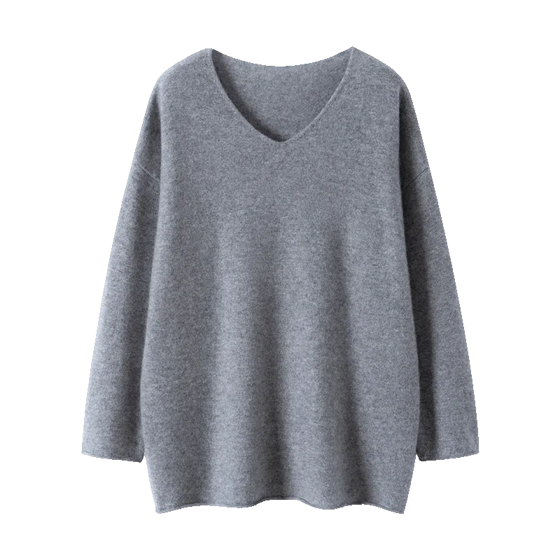 

Autumn Winter 100% Cashmere Pullover Sweater Female Clothing V-neck Soild Soft Lazy Wind Knit Basic Long Sleeve Tops High-end