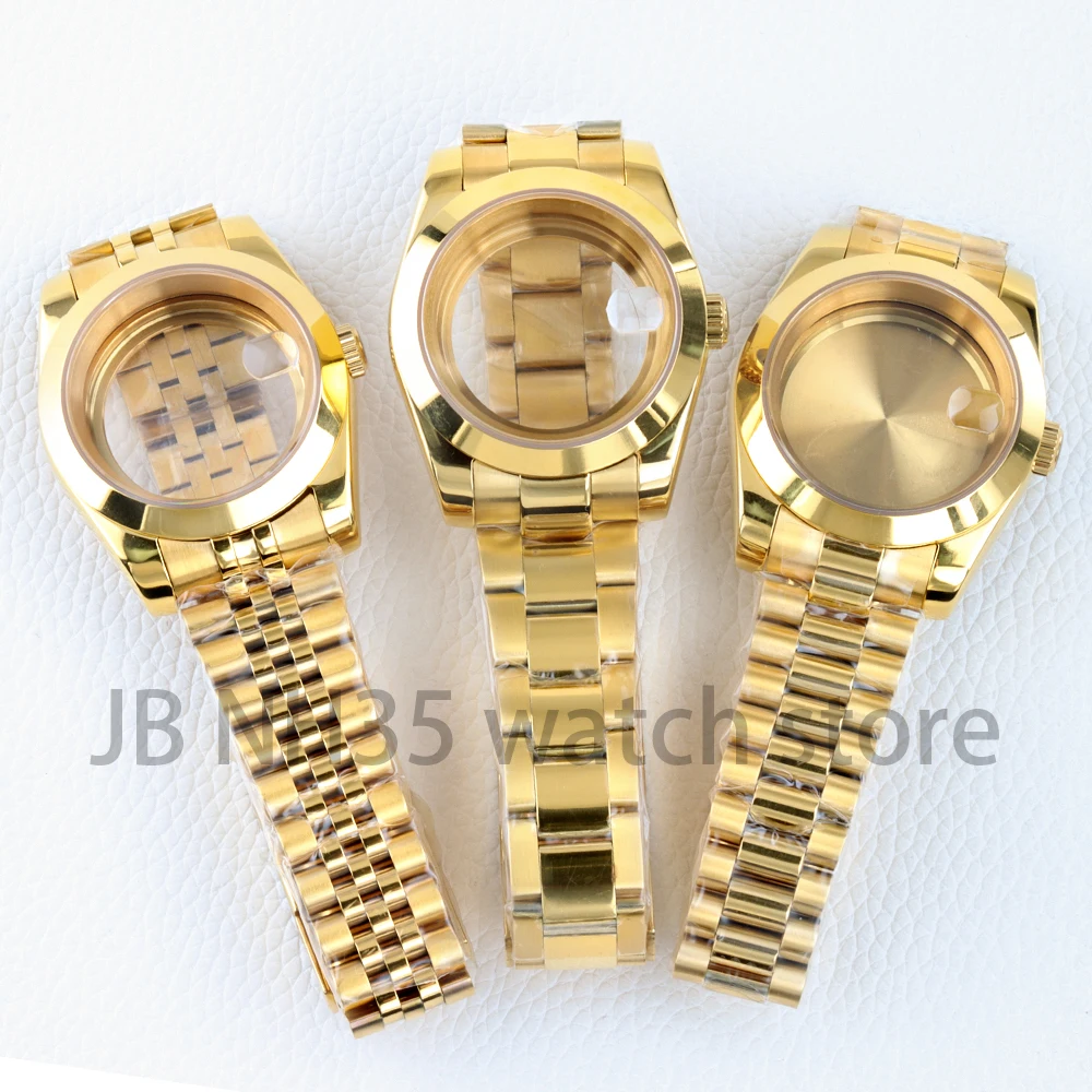 

Золотой корпус NH35 36/39 мм с сапфировым стеклом для DATEJUST NH35 NH36, автоматический механизм, сталь 316L, ремешок Presidential/Jubilee/Oyster