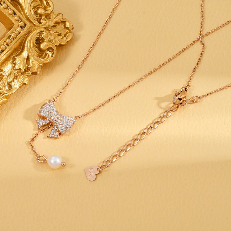 Fashion Gold Plated Bow Necklace for Women Anniversary Gift Beach Party Jewelry Quality Working Noble