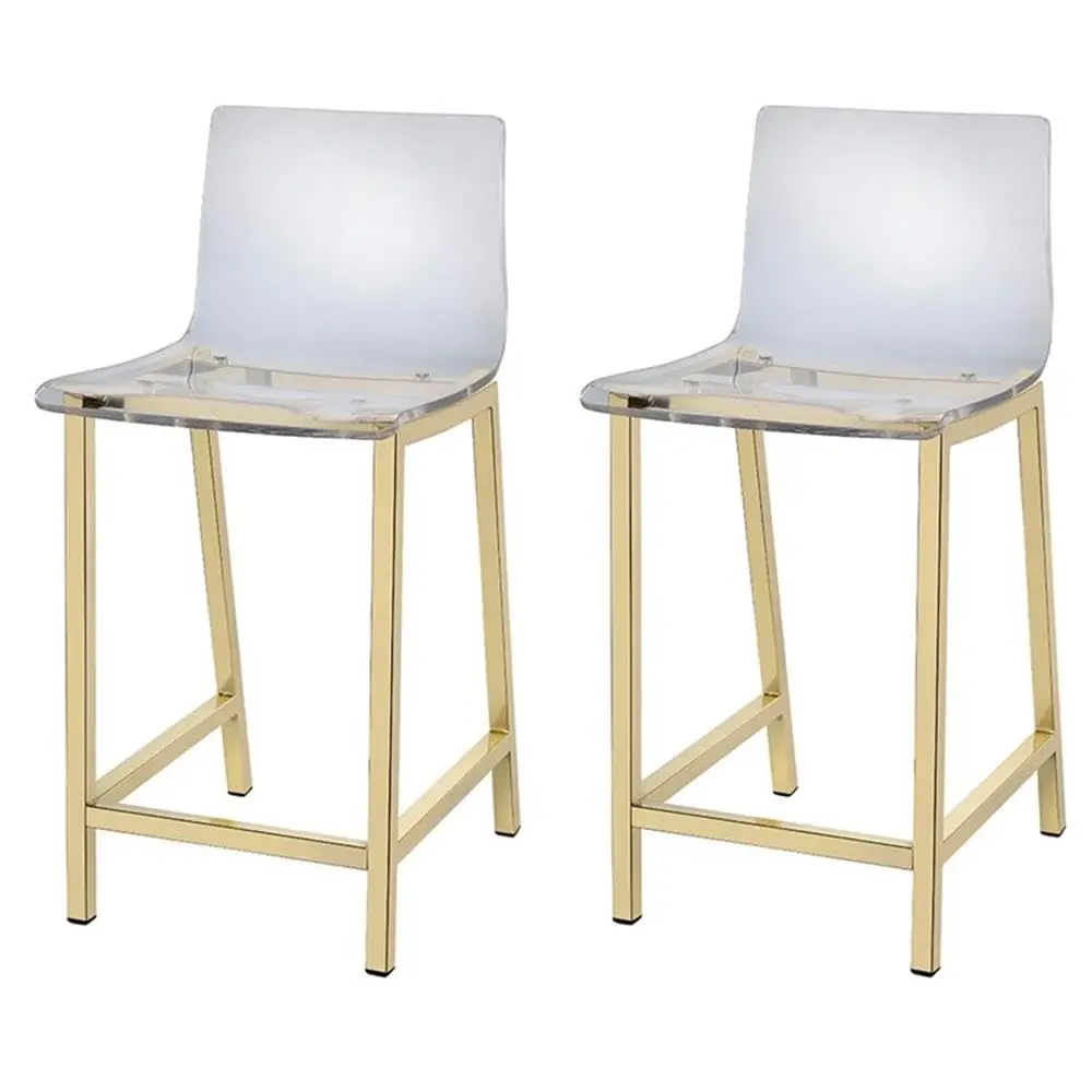

Counter Stool Chair Set of 2 in Gold | with Square Seat, Footrest, Backrest | Indoor for Dining Room Kitchen Counter Table