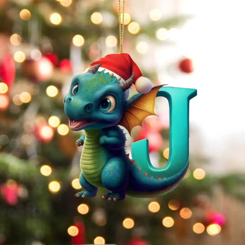 

2D 26 Letters Christmas Dragon Pendants Printed Pattern Decorative Dragon Baby Hanging Ornament Acrylic Christmas Tree Pendants