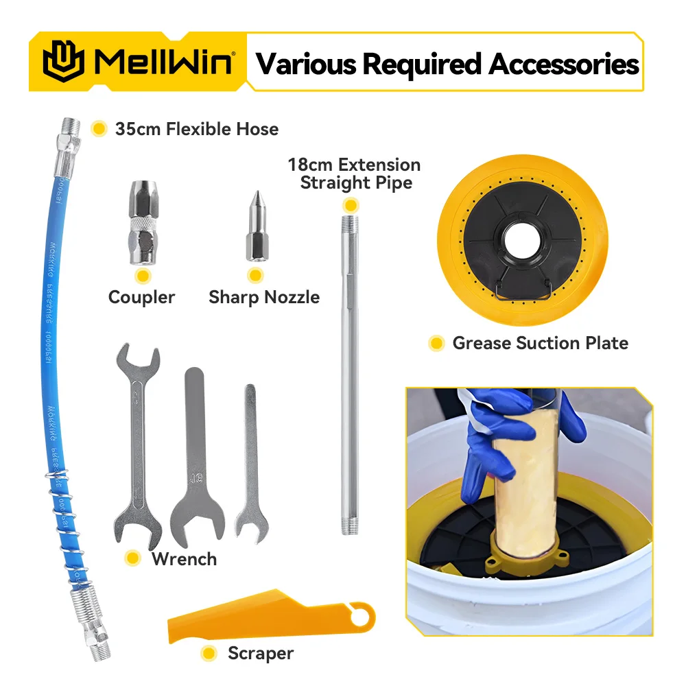 MELLWIN Electric Grease Gun 12000PSI 82MPa High Pressure Lubricating Oil Injector Machine Grease Gun for Makita 18V Battery Pin - Image 5