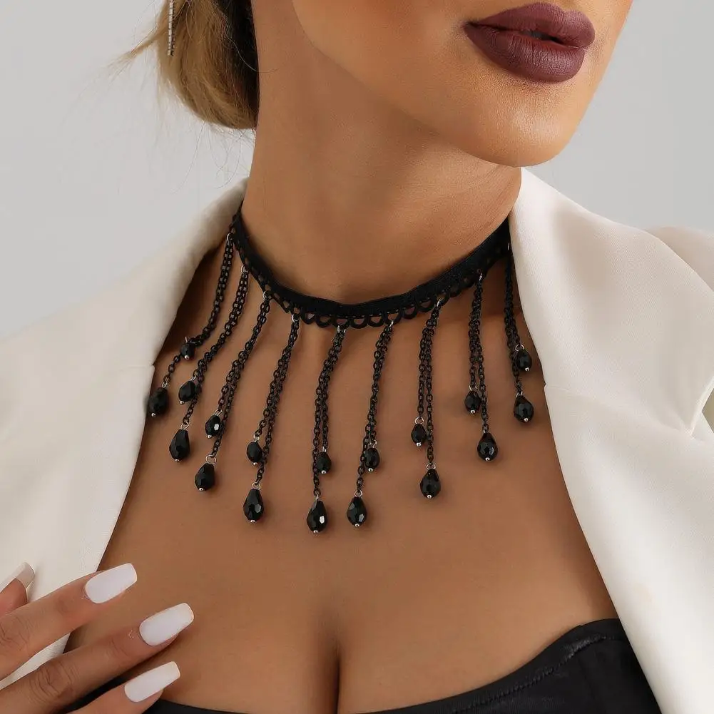 Chic Women Necklace Elegant Tassel Choker Necklace for Women with Adjustable Length Extended Chain Lightweight Metal Necklaces