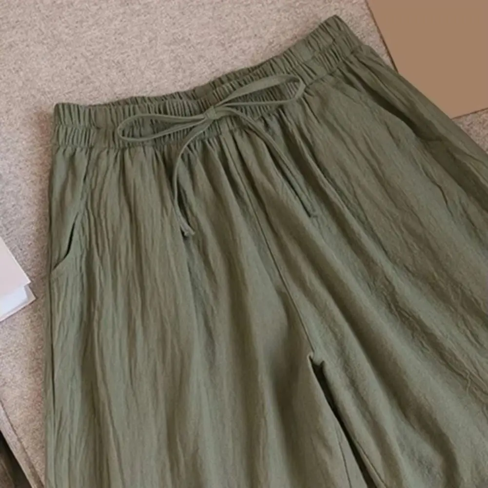 2025 Drawstring Shorts Korean style Summer Casual Shorts Elastic Waist Drawstring Shorts Solid Color Wide Leg Loose Short Pants