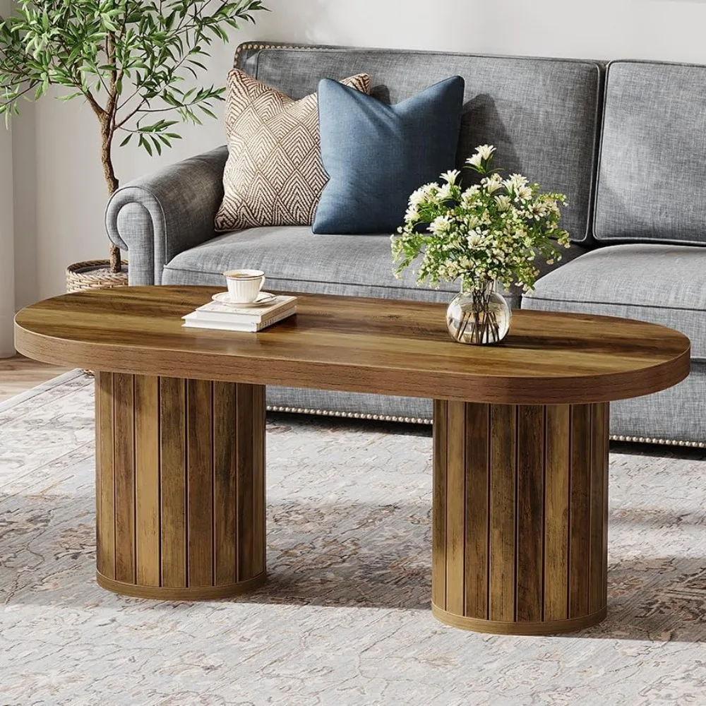 

Овальный деревянный журнальный столик с рифлеными ножками для гостиной и офиса, центральный стол с акцентом 47,2