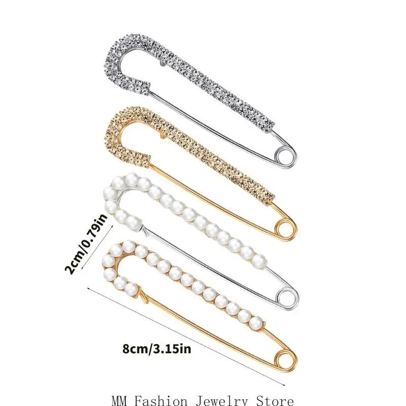 D0UB 4pack Pearls Sweater Shawl Brooch Retros Cardigan Collar Fashion Brooch Clip for Sweater Shawl Accessories