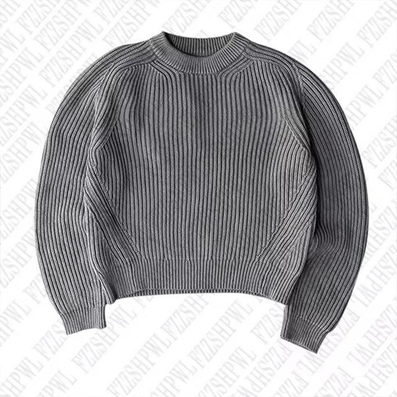 High street solid color pattern knitted sweater fashion cotton 90S top loose cotton street American retro punk hops mens sweater