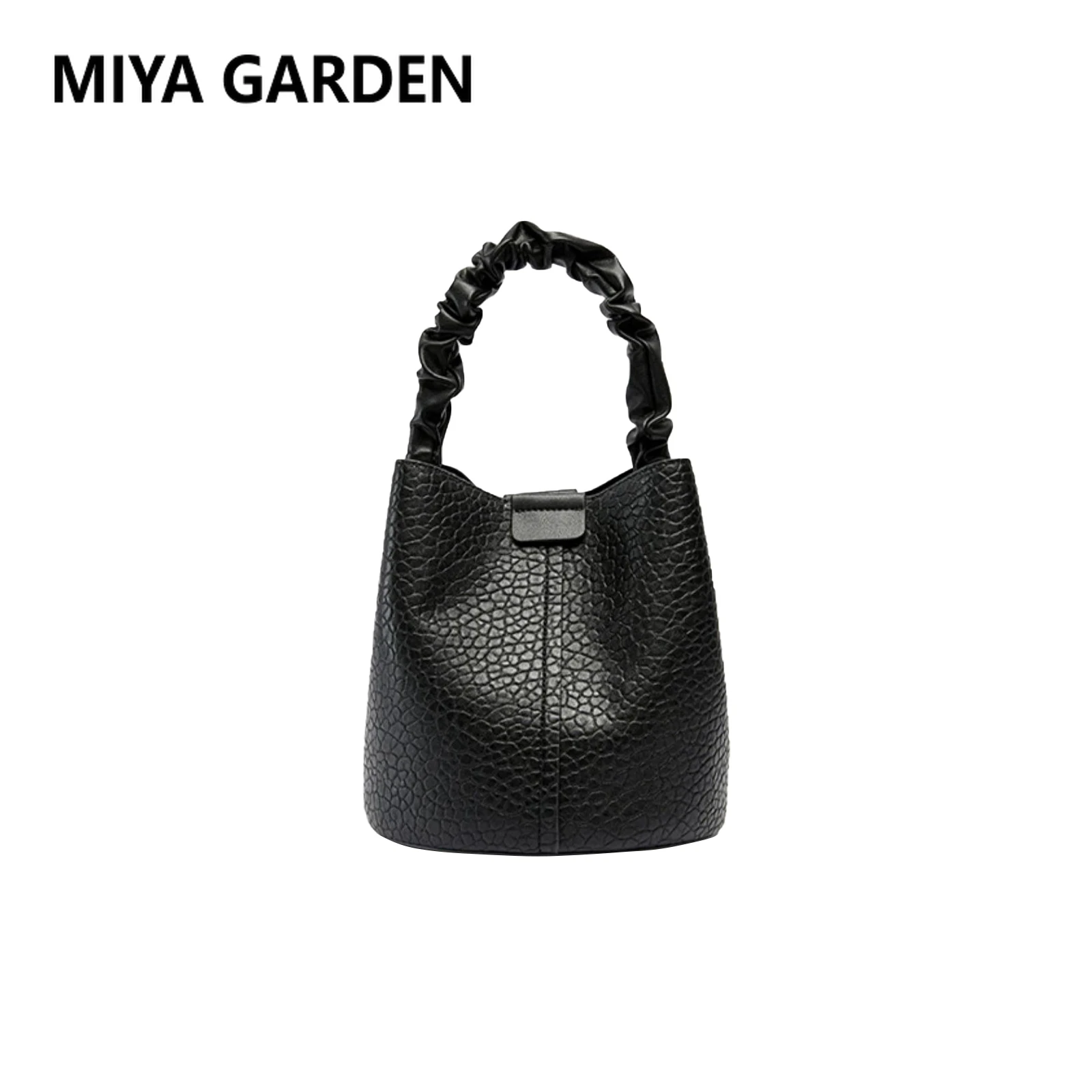 MIYA GARDEN High Quality Women's Bucket Bag Fashionable Hundred Vegetable Basket Bag Retro Bubble Pattern Pleated Handbag