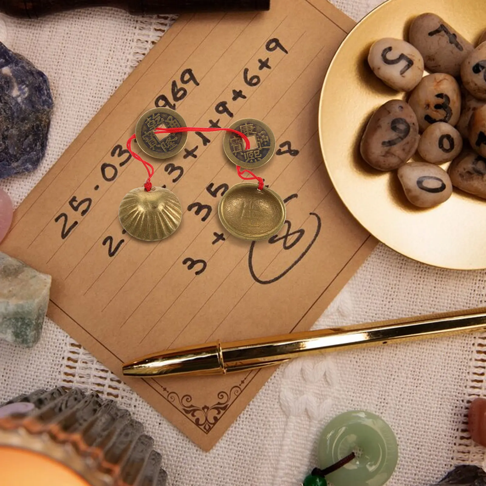 

Набор для гадания Инь-Ян из латуни с монетами Фэн-шуй, древний китайский талисман удачи для декора к Лунному Новому году