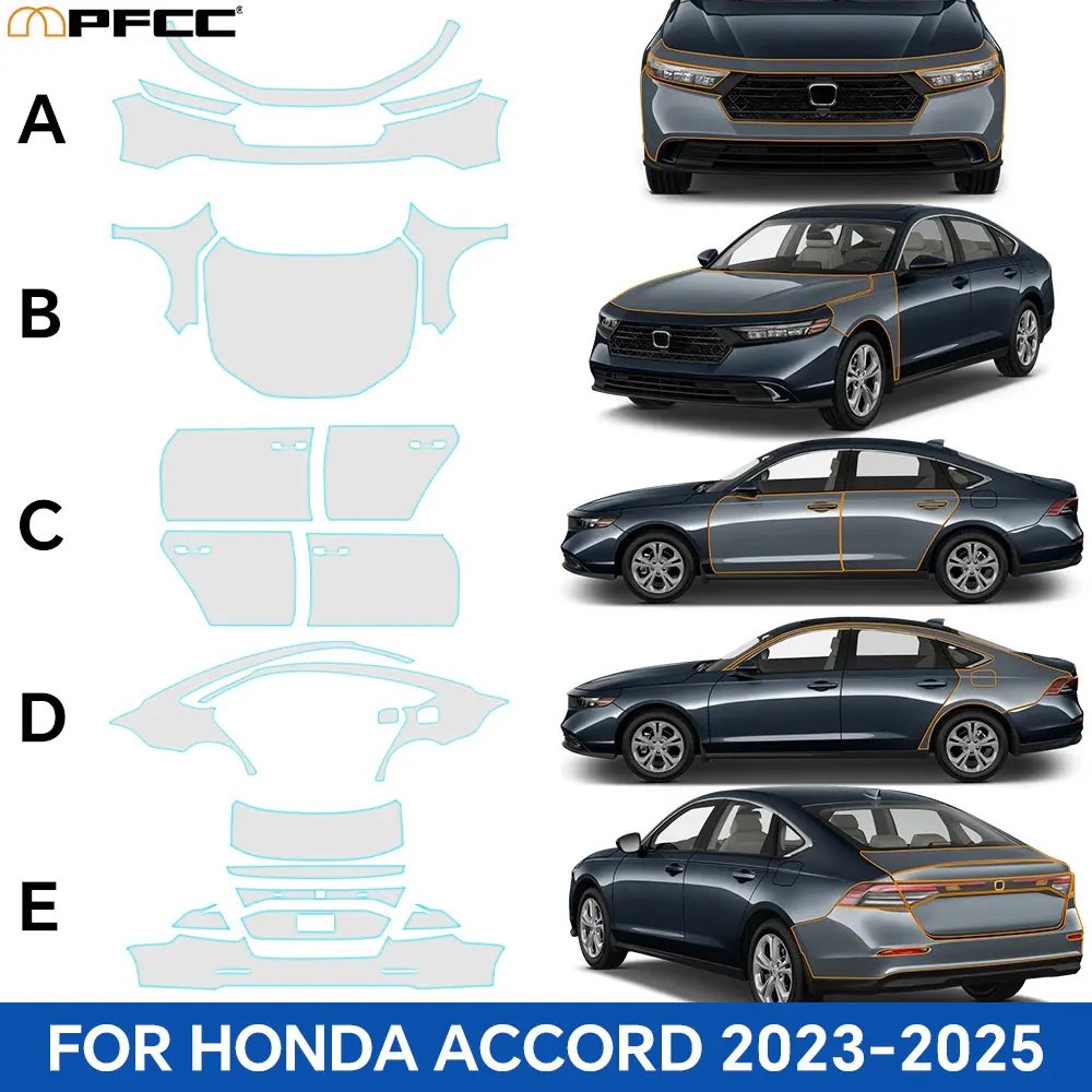 

For Honda Accord 2023 2024 2025 8.5Mil TPU Pre-cut Paint Protection Film Car Body Bumper Hood Door PPF Bra Anti-Scratch Kit