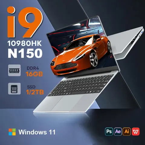 Intel N150 Laptop Computer Intel Core i9 10980HK Windows 11 Office Study Notebook 16GB RAM 1TB M.2 SSD Portable Laptop PC Gamer