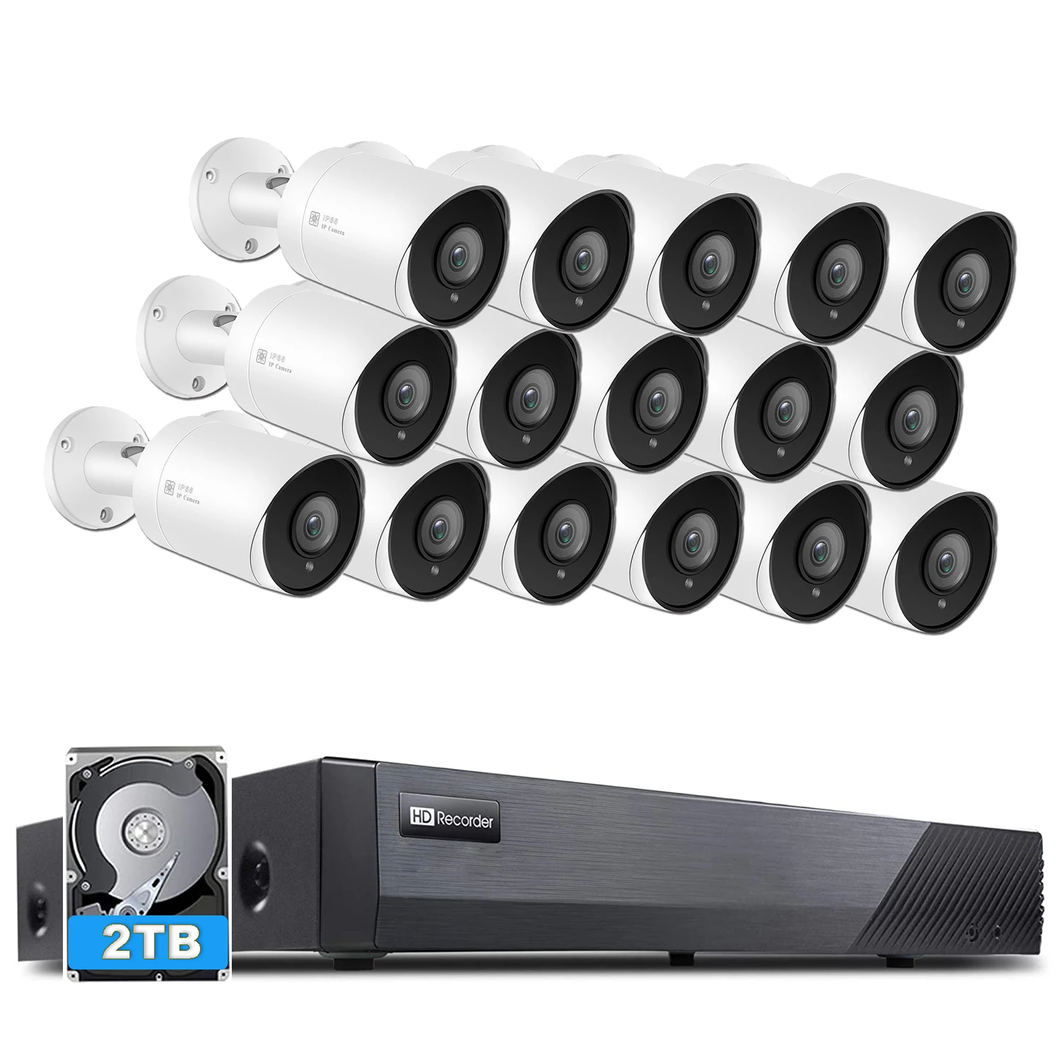 2026 NDAA 4K 8MP Outdoor 16CH POE Kits CCTV Camera System 16CH POE NVR Complete Set Night Vision Fixed Lens Built in Mic