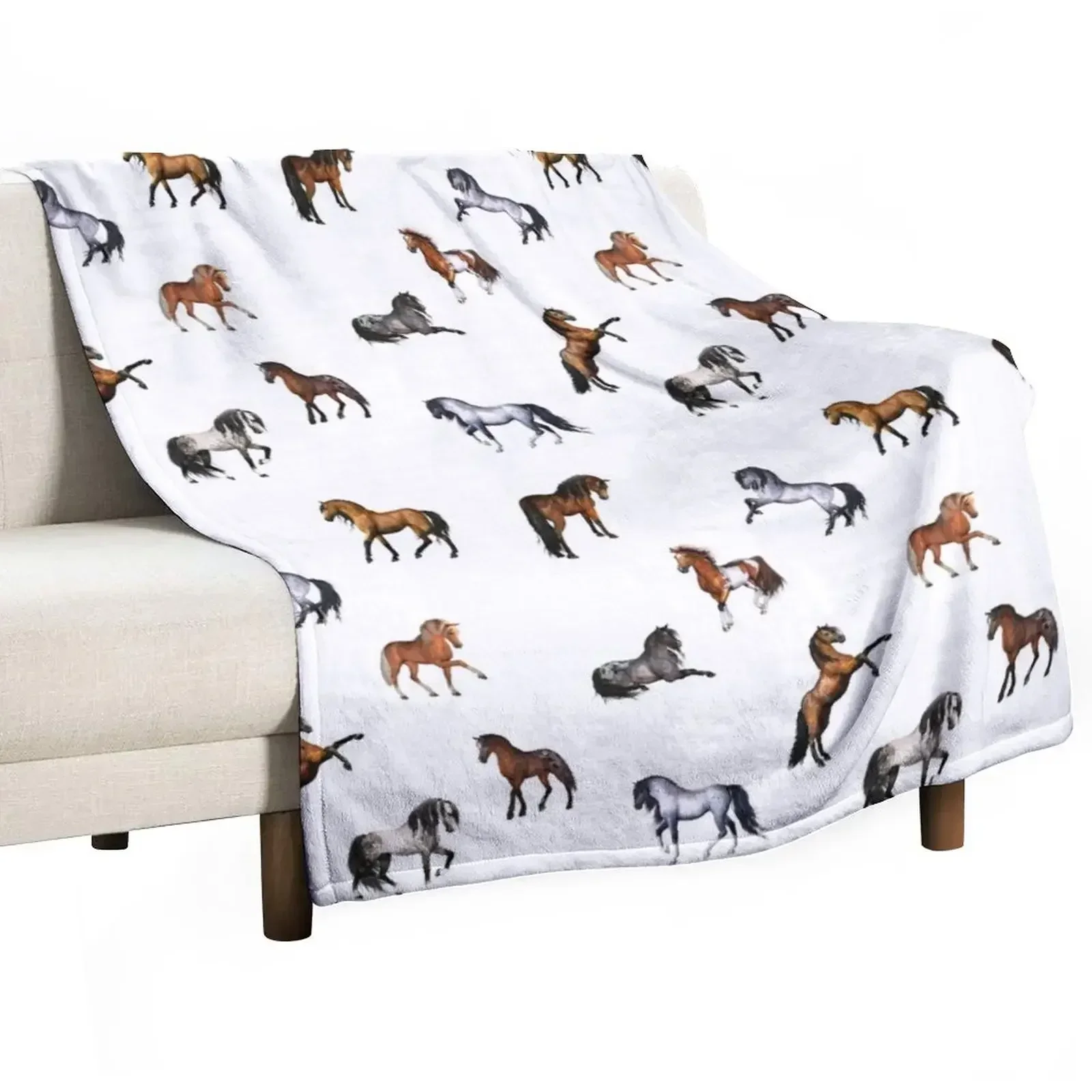 

Many cute wild horses - seamless pattern Throw Blanket Thermal For Baby Softest Blankets