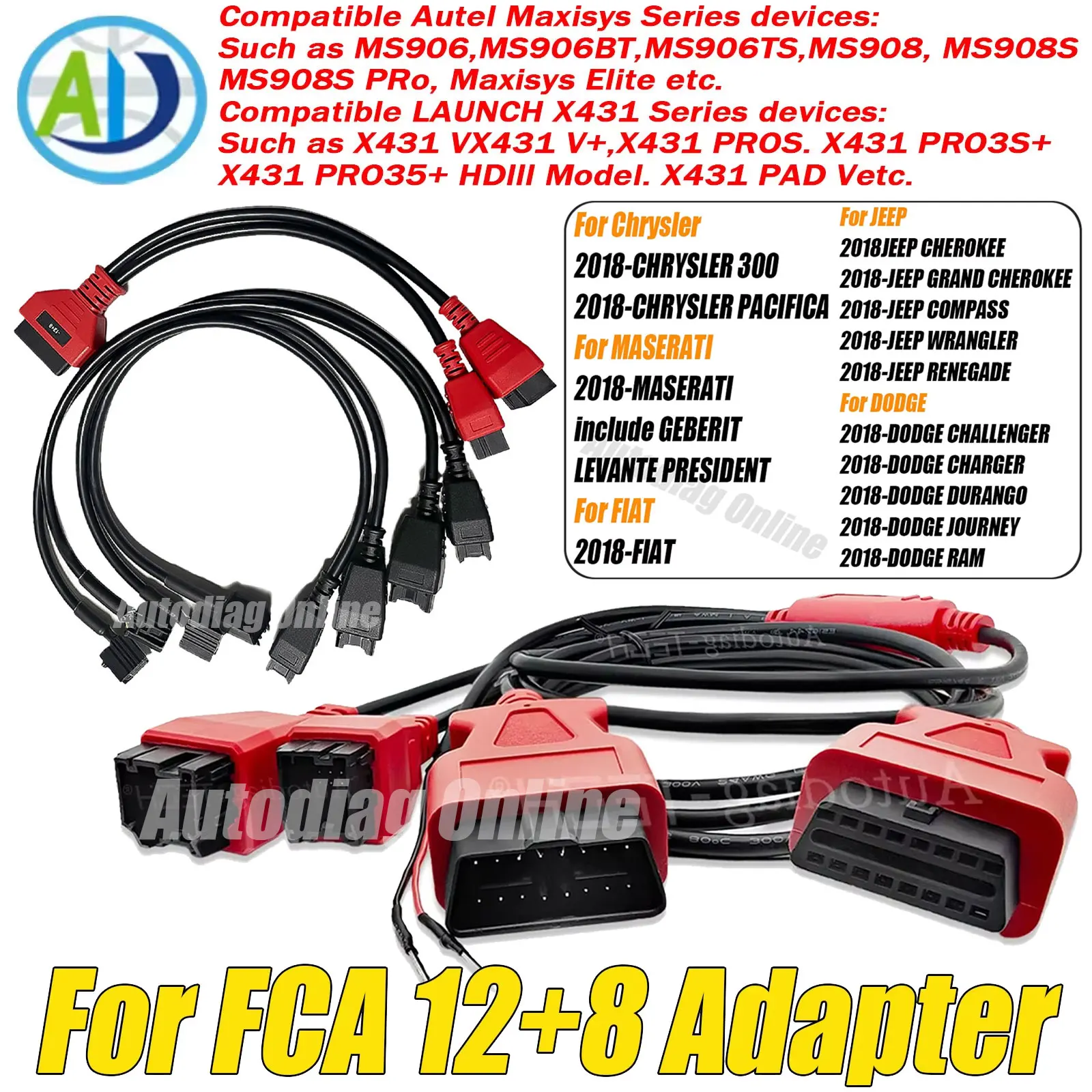 لكرايسلر/JEEP/دودج المركبات التلقائي obd2 الماسح الضوئي موصل كابل ل FCA 12 + 8 دبوس obd2 كابل التشخيص ل Xtool الماسح الضوئي